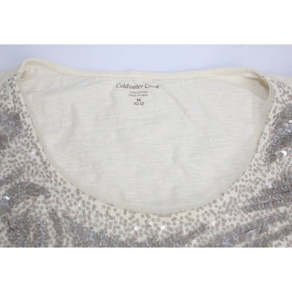 Coldwater Creek Sequin Tank Top Women's M Beige Gray Boho Minimalist Casual - Picture 6 of 13